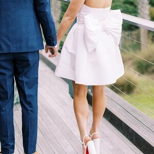 White Alexia Maria Paige Silk Faille Full Mini Dress with Bow Bridal Size 2